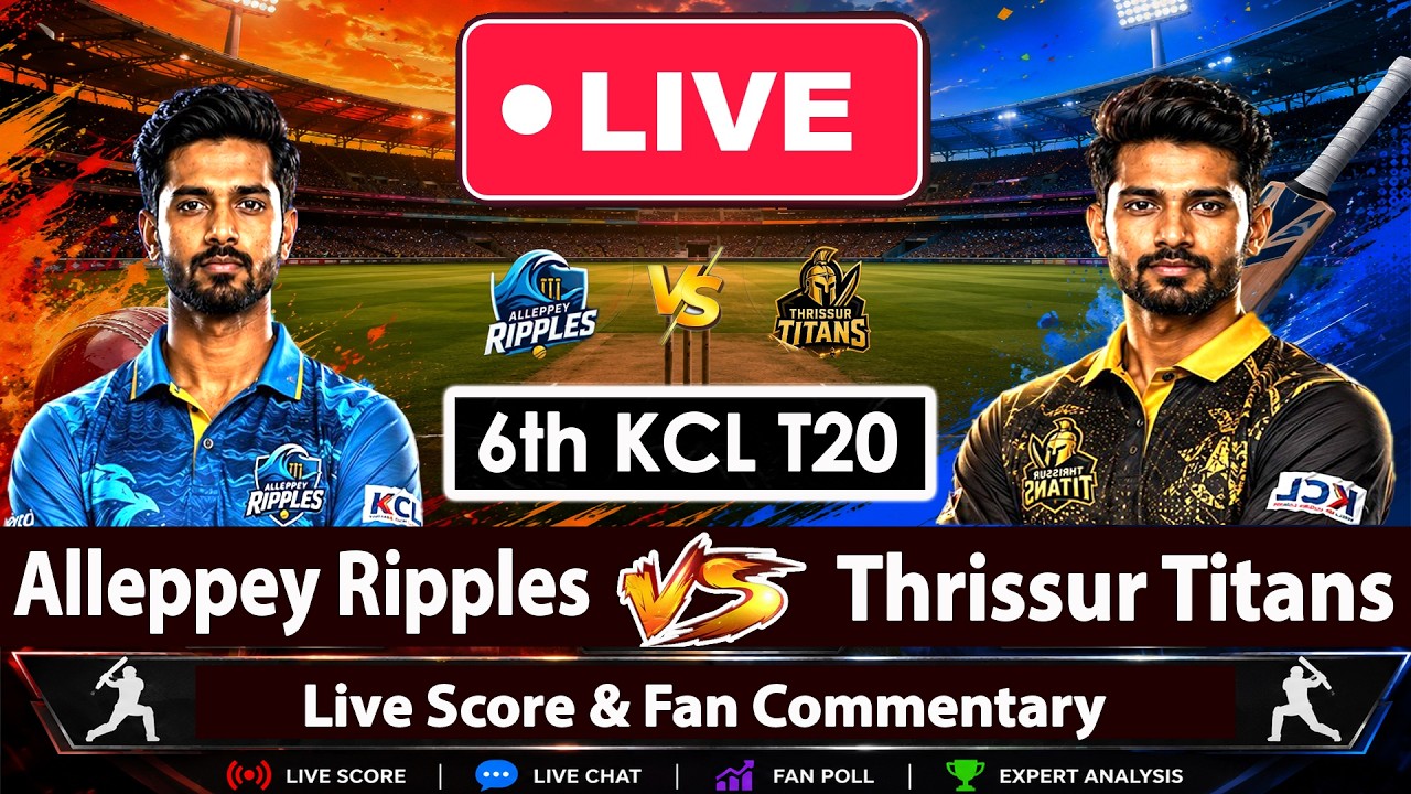 🔴 Alleppey Ripples VS Thrissur Titans | AR vs TT, 6th T20, KCL T20 Live | Live Score Fan Commentary