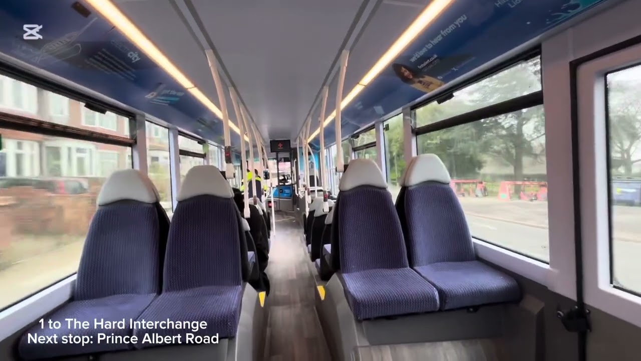 A FULL journey on First Solent Electric GB Kite 63608 BK73 AOA on Route 1 to The Hard Interchange