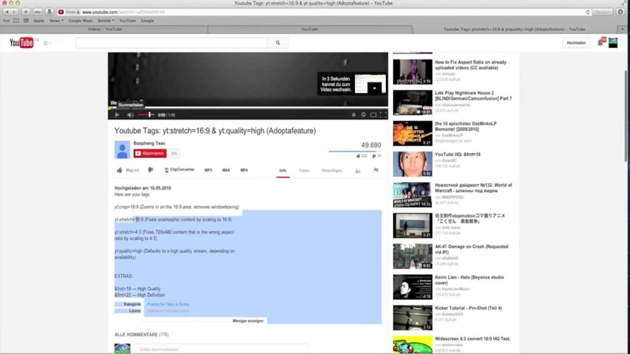 Tutorial Schwarze R&auml;nder entfernen mit den Youtube Tags !