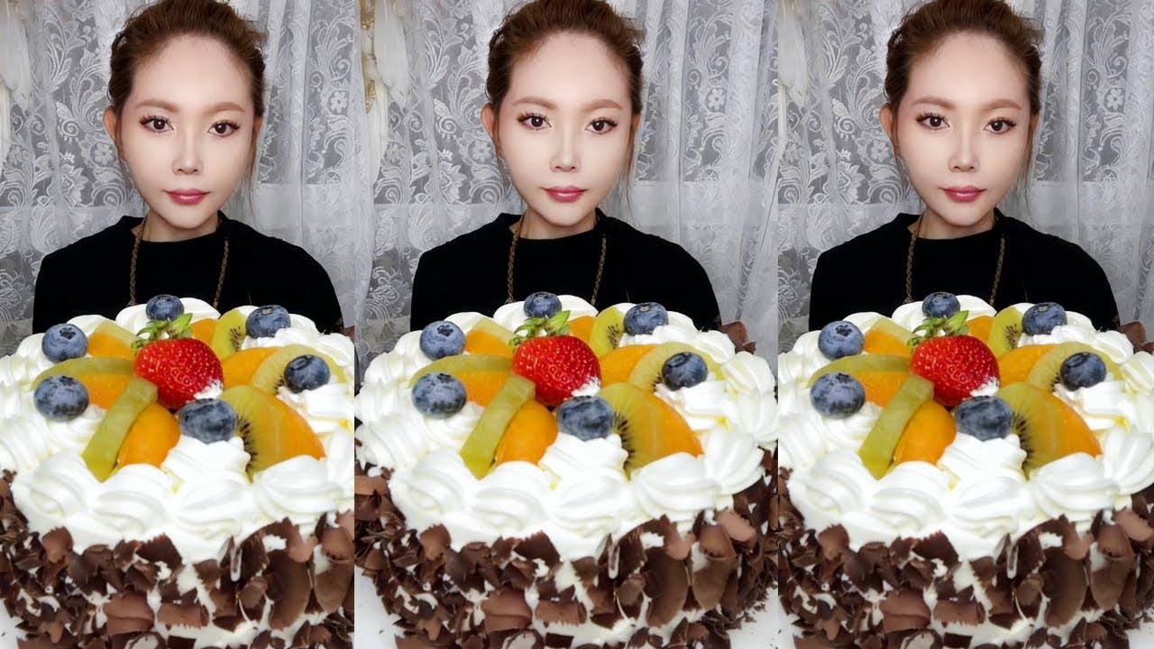 Asmr🍰  Eggless Fruit Cream Cake🍰 (Soft And Waxy Sound) 크림丨먹방丨Mukbang丨Satisfying丨Eatings