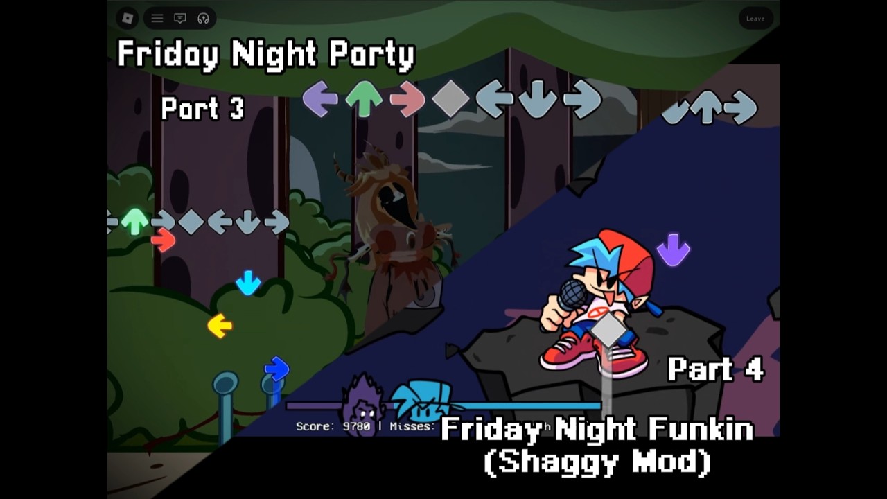 ROBLOX: Friday Night Party And FNF (Shaggy MOD) (Part 3 and 4) Playing song with 5+ Keys