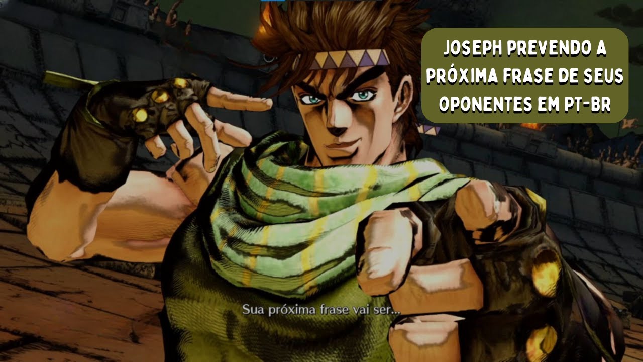 Joseph prevendo a próxima frase de seus oponentes no JoJo's All-Star Battle R em PT-BR