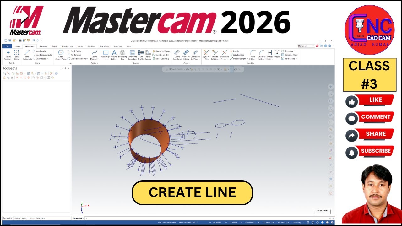 #3 MASTERCAM 2026 | How to CREATE LINE  Mastercam 2026 | MASTERCAM 2026 LINE KESE KARE |