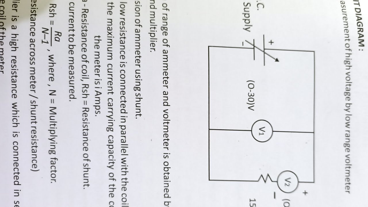 Measurement of Voltage by low range of Voltmeter with Multiplier.