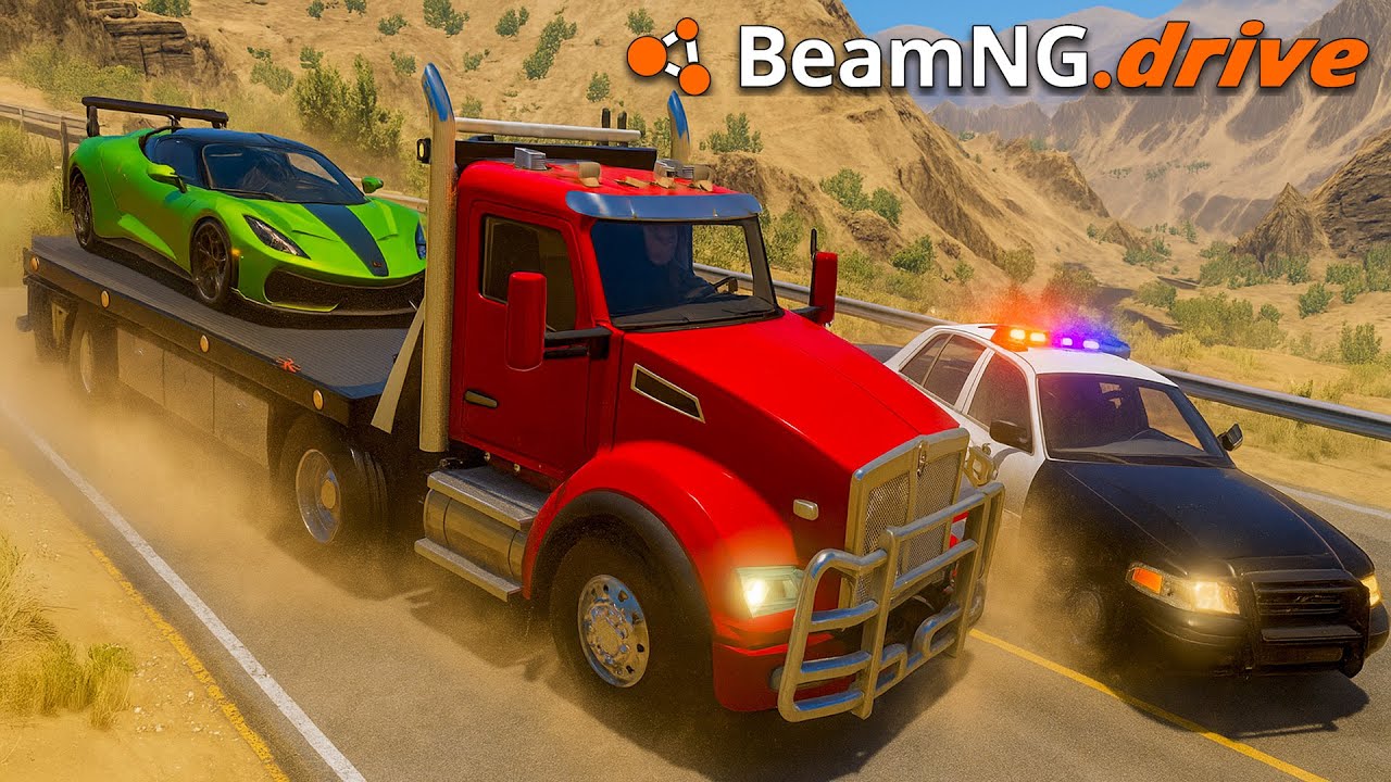 ¡Grúa PERSEGUIDA POR ROBO a un FERRARI *FUERTE CHOQUE* | BeamNG.drive