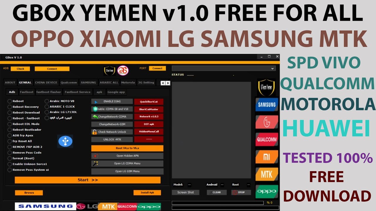 GBOX YEMEN Free All FRP Bypass Oppo Vivo Xiaomi Huawei Samsung   SPD  MTK Motorola LG Qualcomm