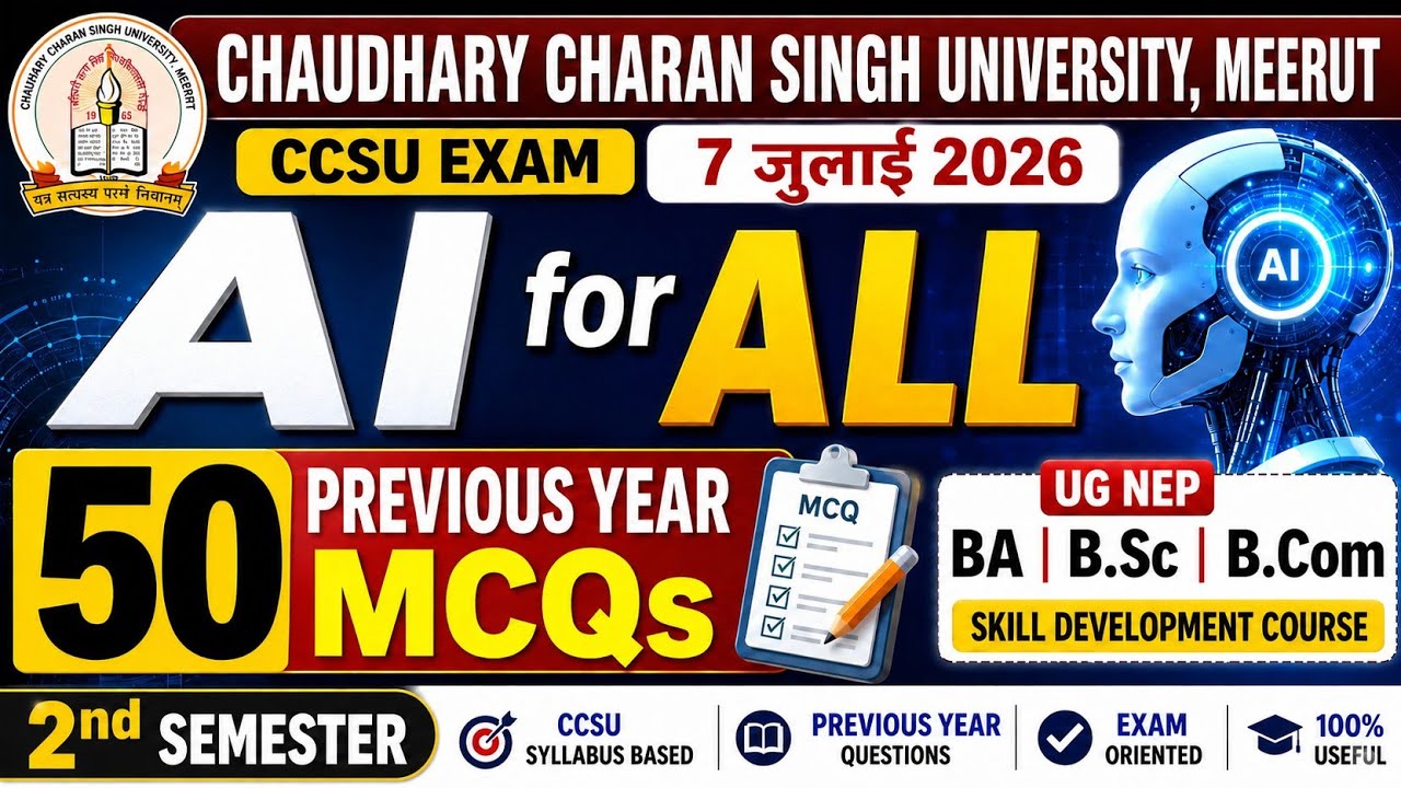 Ai For All Ba B.sc B.com 2nd Semester Important MCQ CCSU | Previous Year Mcq | CCSU University