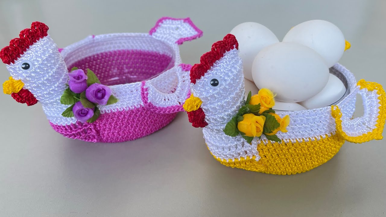 Galinha de crochê porta ovos com garrafa pet reciclável