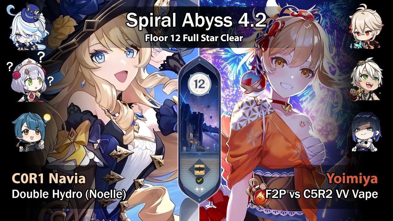 【Spiral Abyss 4.2 F12】Navia-Noelle Double Hydro & F2P vs High Investment Yoimiya VV Vape
