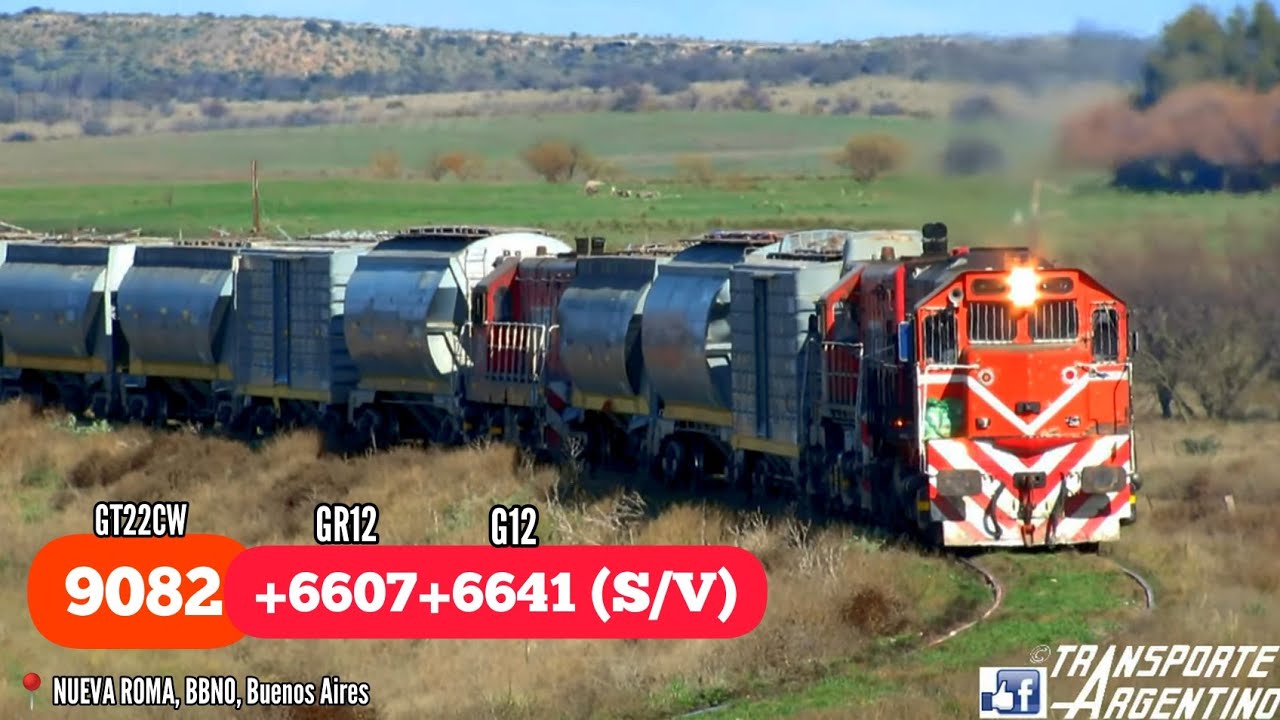 ¡TRENAZO de Ferroexpreso Pampeano por Nueva Roma! (Tándem 9082 + 6607, y a remolque 6641) - 03/08/22