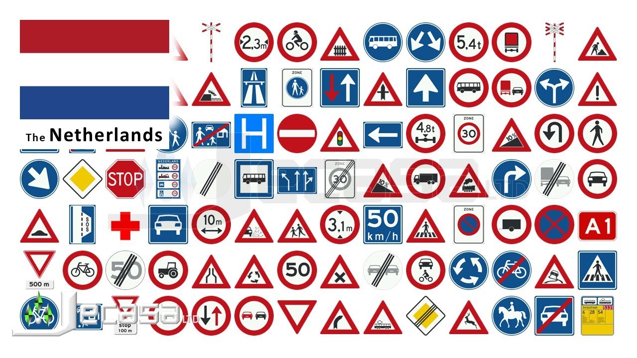 Traffic-Road Signs in the Netherlands (Amsterdam, Rotterdam, The Hague, Utrecht, Eindhoven)