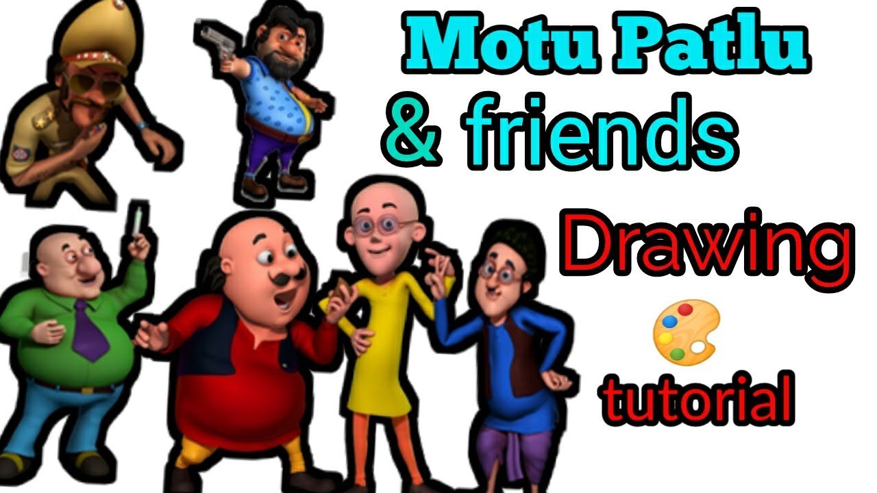 how to draw motu patlu cartoon drawing step by step ||  motu patlu  with friends drawing easy