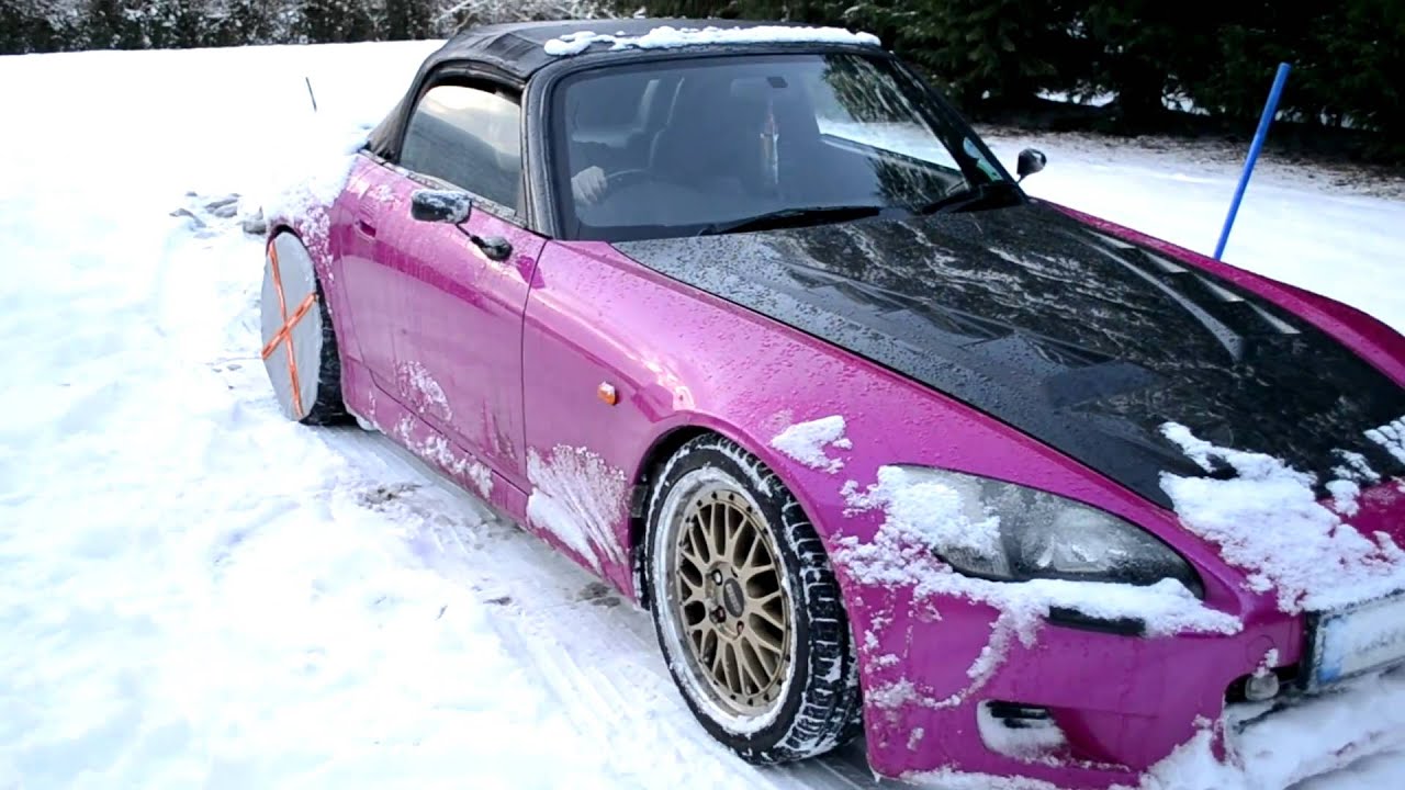 Honda s2000 in the Snow with Snow Socks