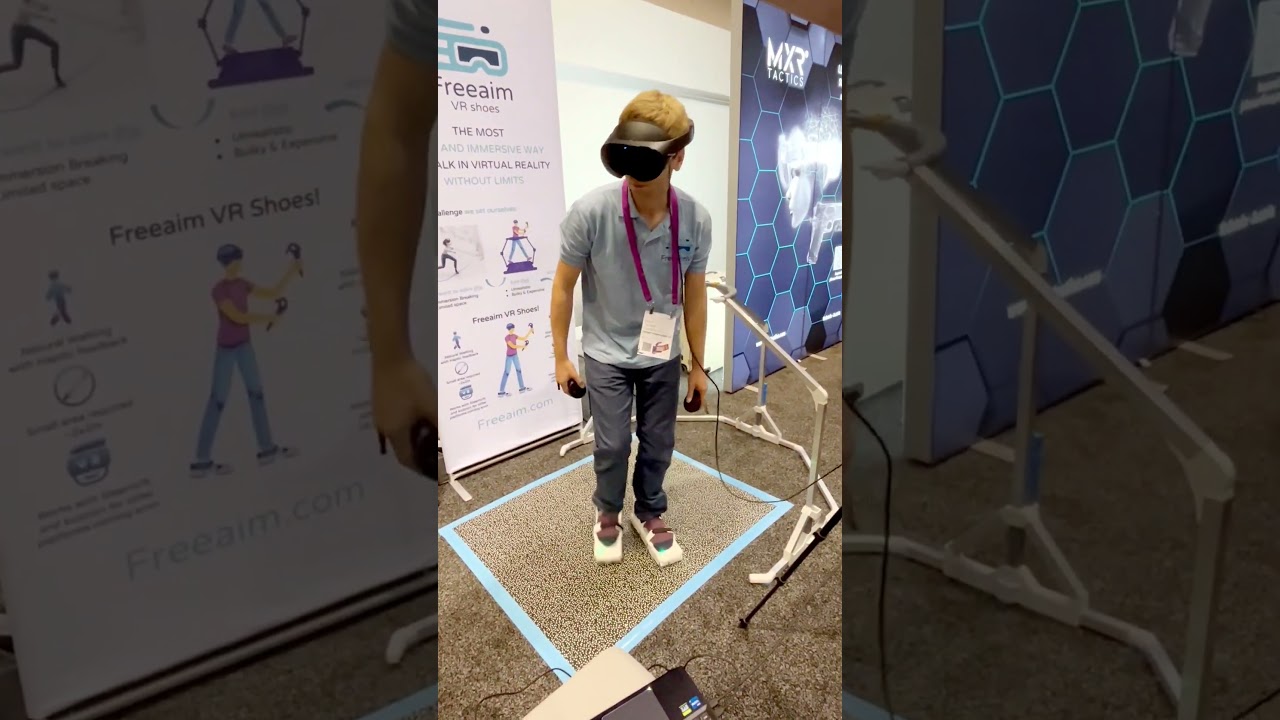 Freeaim VR Shoes walking sim at AWE2023: New tech to replace VR treadmills