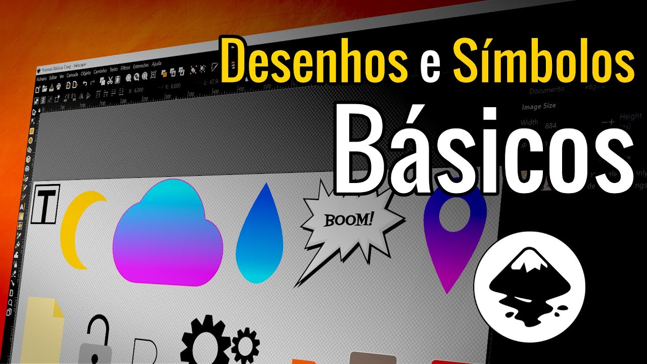 Desenhar formas básicas no Inkscape: 🌜☁️💧🚩📄🔓⚙️🗯️