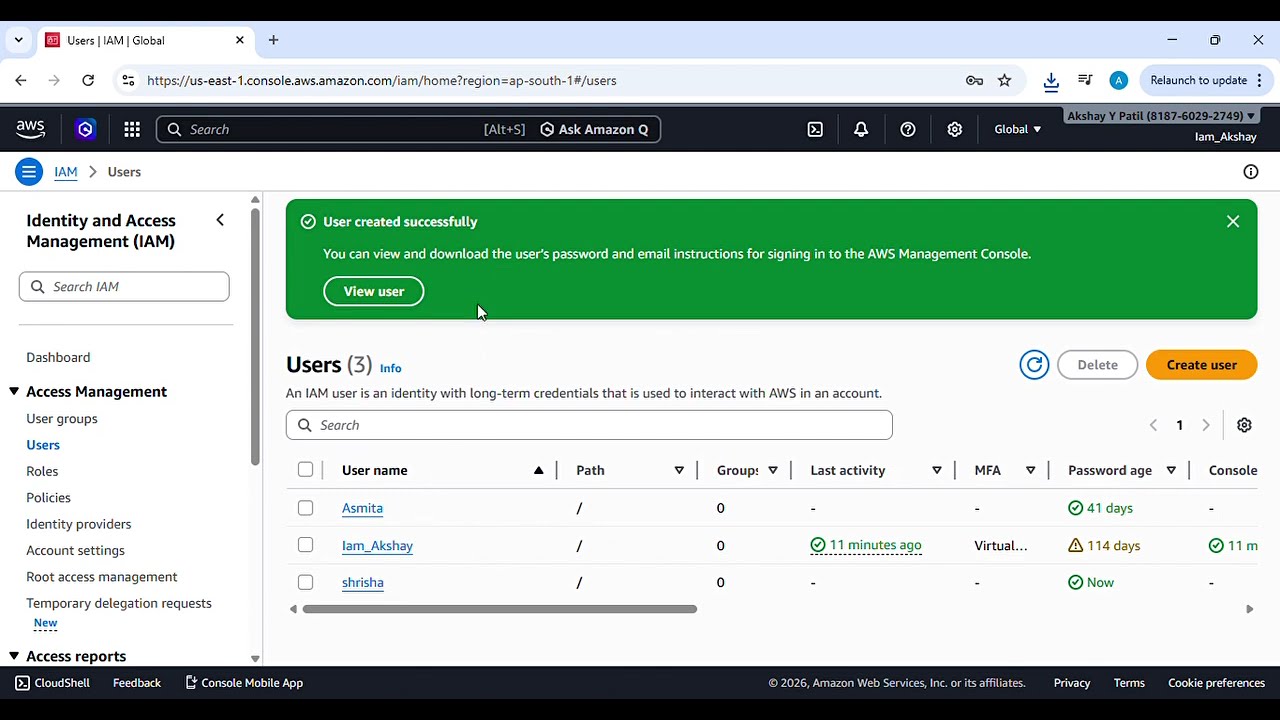 AWS | IAM | create user | Add user to group | delete user