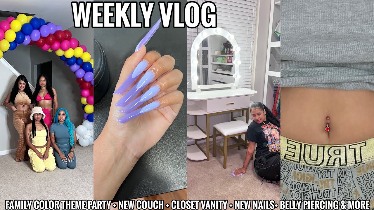WEEKLY VLOG | FAMILY COLOR THEME PARTY + NEW COUCH + CLOSET VANITY + NEW NAILS+BELLY PIERCING & MORE