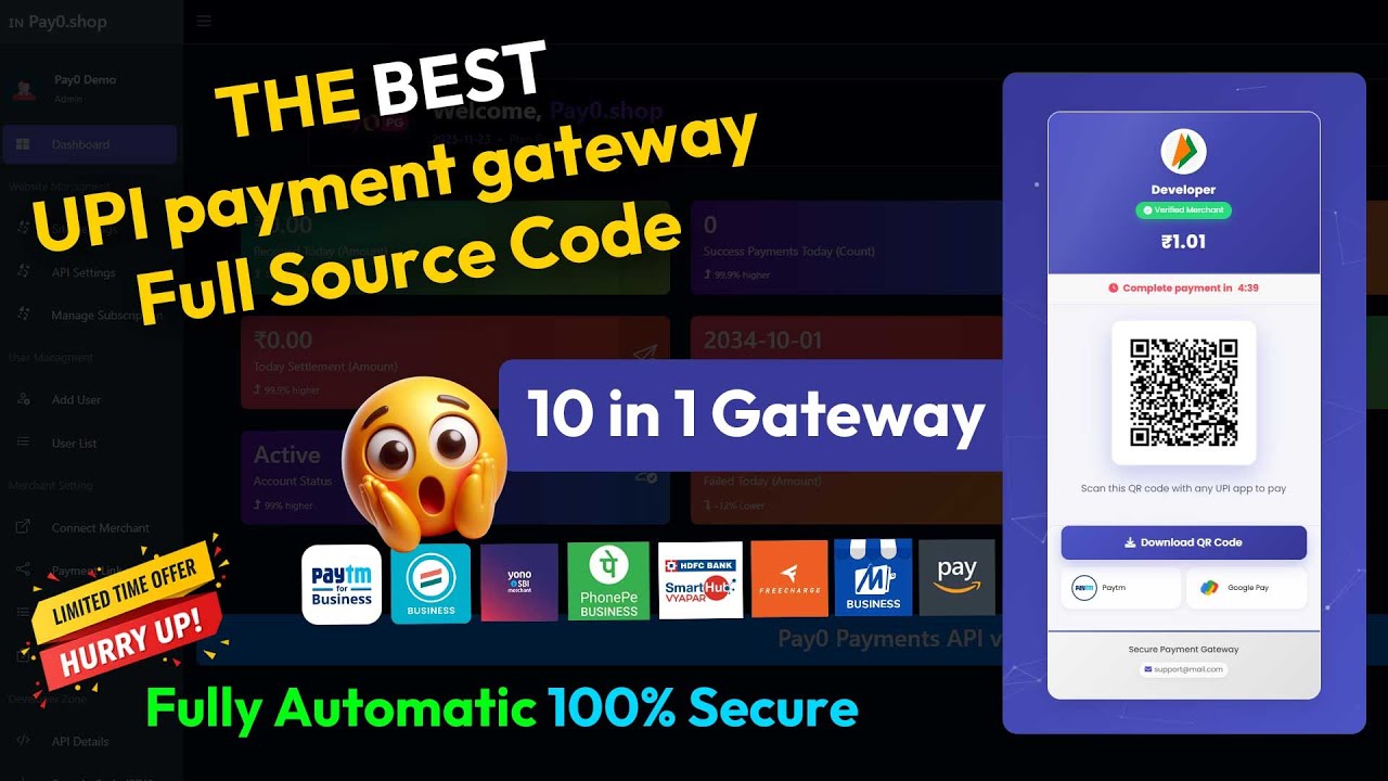 New 10 in 1 UPI Payment Gateway Source code Download | Fast UPI Payment, Personal QR + Business QR