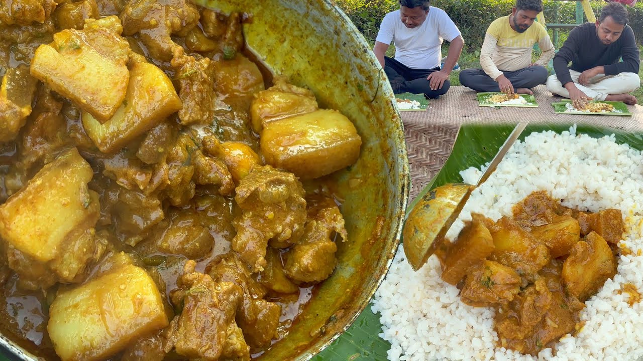 Spicy Pork with rice eating | Pork curry cooking in village | Pork eating