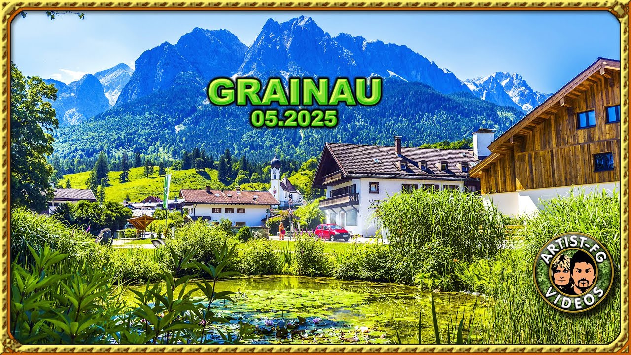GRAINAU STADTRUNDE + BADERSEE. Mooswald, Tiere, Schach, Kirche, Kletterfelsen, T-800, Zugspitzbahn.