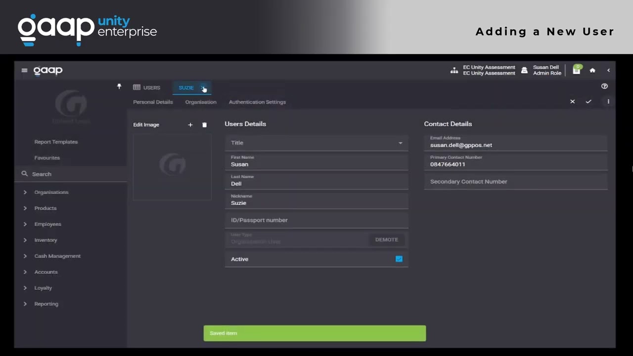 Unity - Adding a New User