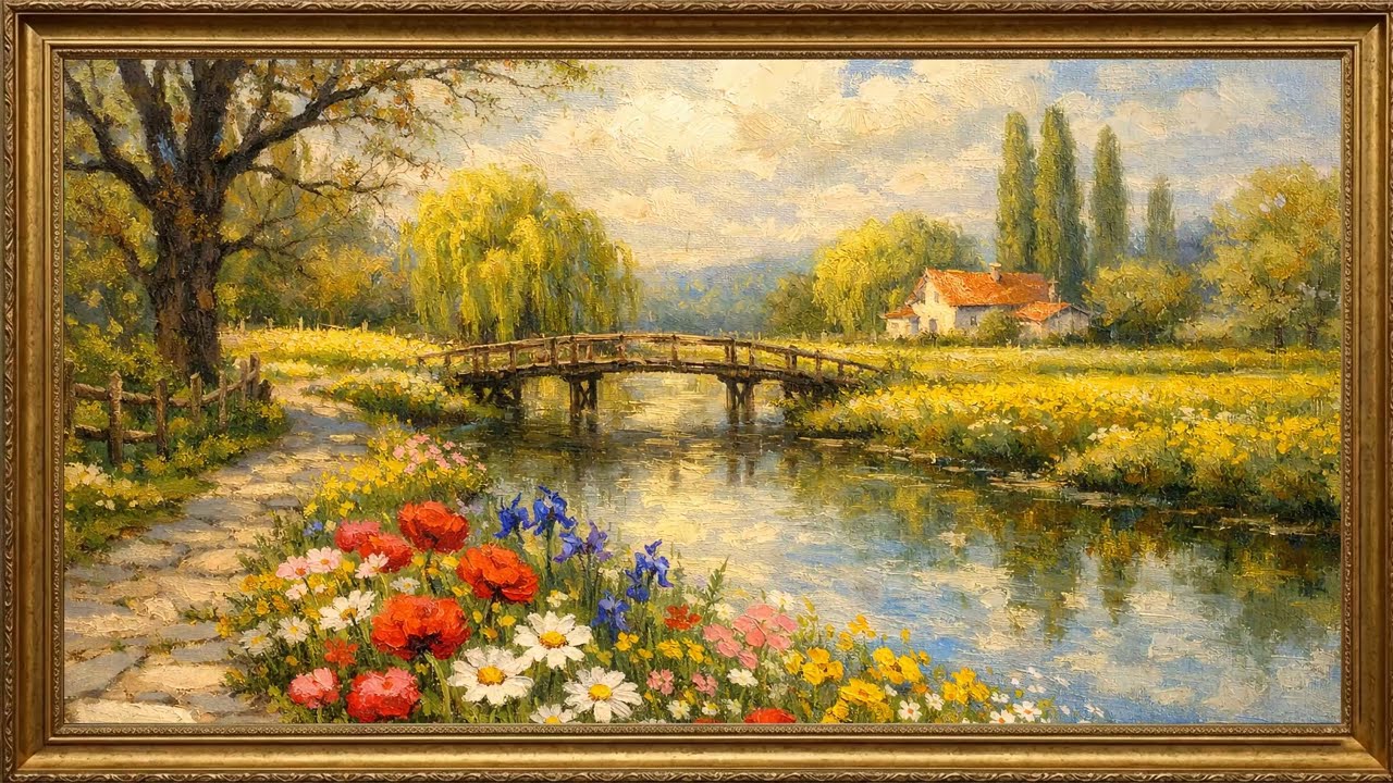 2 Hours Spring River Countryside Painting | Impressionist Oil Painting | Frame TV Art 4K Screensaver