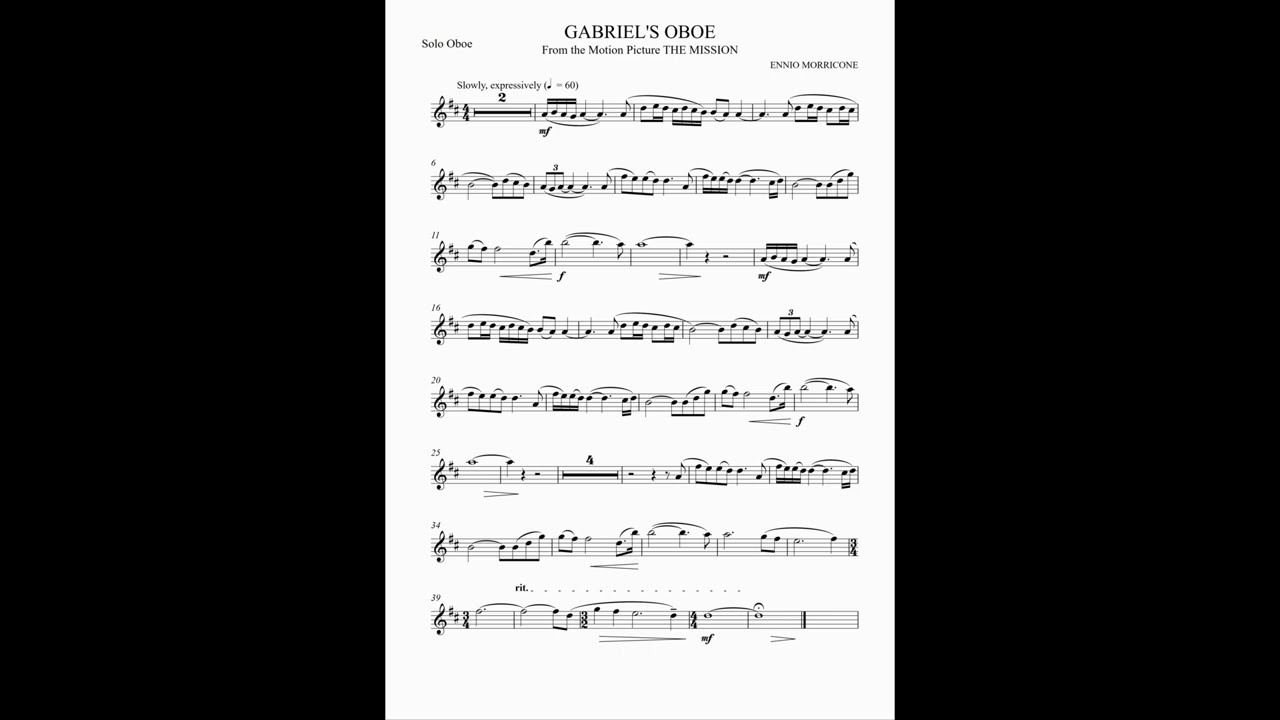 Gabriel's Oboe Accompaniment - Solo Oboe / Flute / Violin