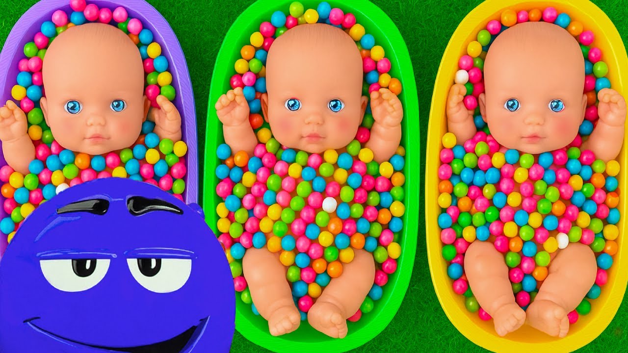 Full of 3 Rainbow BathTubs Candy with M&M's & Magic Slime Cutting Video 4