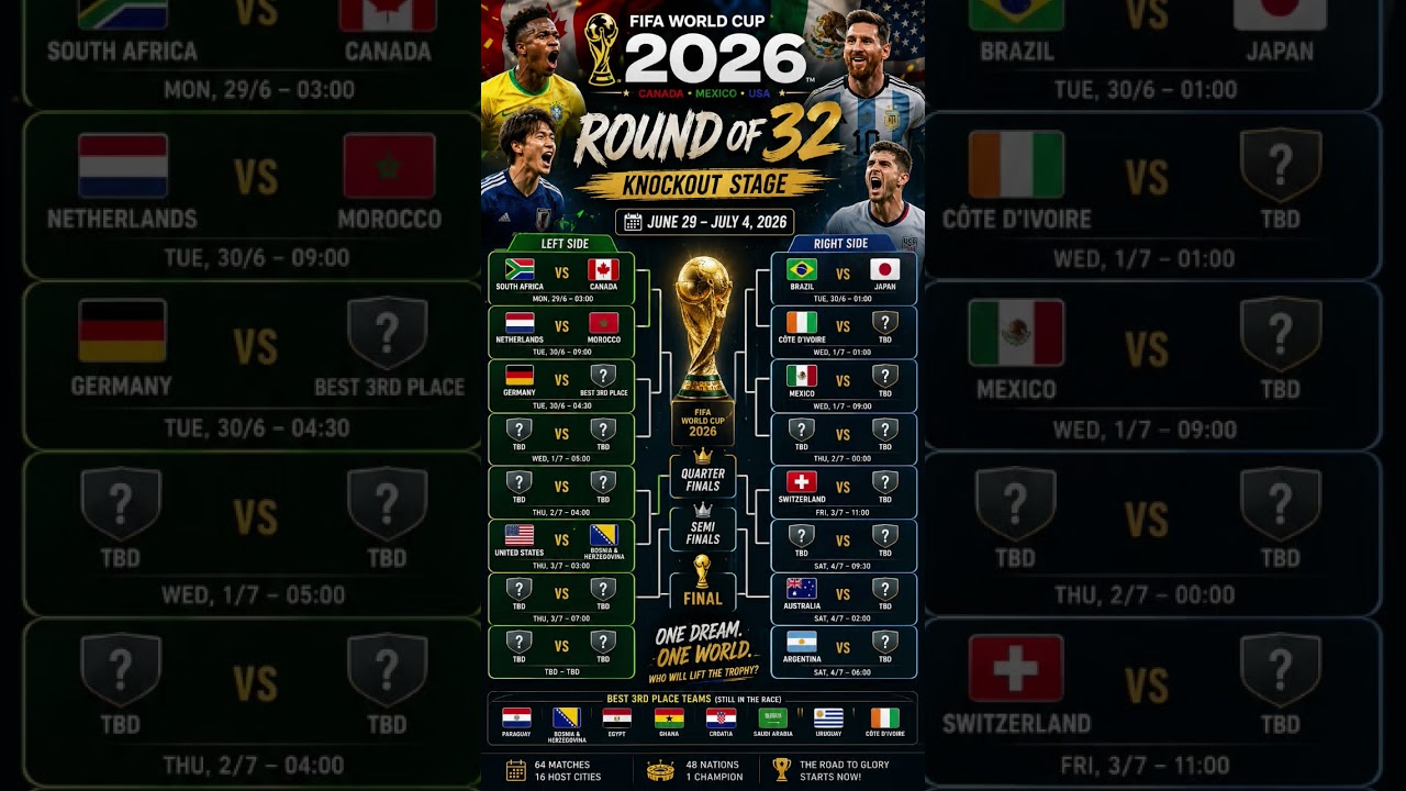 🏆 FIFA World Cup 2026 Round of 32 is SET! 🔥 Knockout Bracket Update | Road to the Final