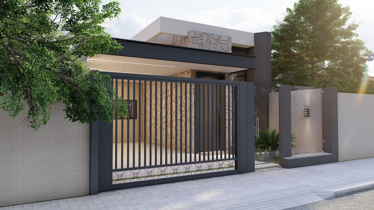 Casa em terreno estreito, com fachada moderna.