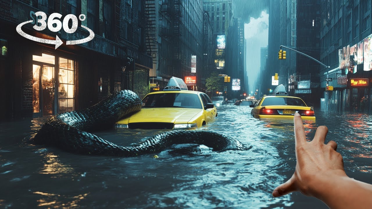 360&deg; Action: Survive Giant Snakes & City Flood Disaster! VR 360 Video 4K Ultra HD
