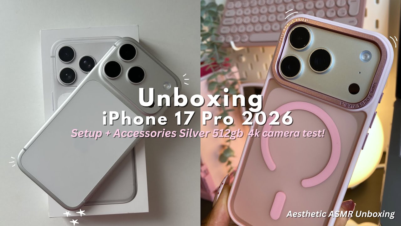iPhone 17 Pro aesthetic unboxing (silver) + setup ⋆˚꩜｡ 🌸🎧 | accessories and camera test 📸