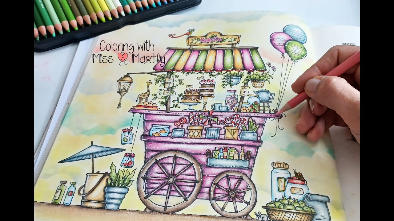 Coloring page | Worlds of Wonder by Johanna Basford | Candy Cart Background with Prismacolor