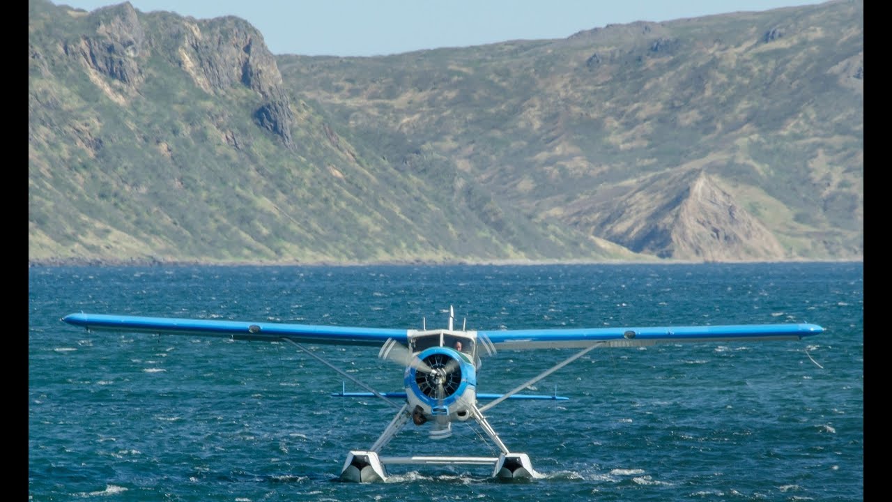 2014 Alaska Peninsula De Havilland Beaver Extremely Short Float Plane Take off in high wind.