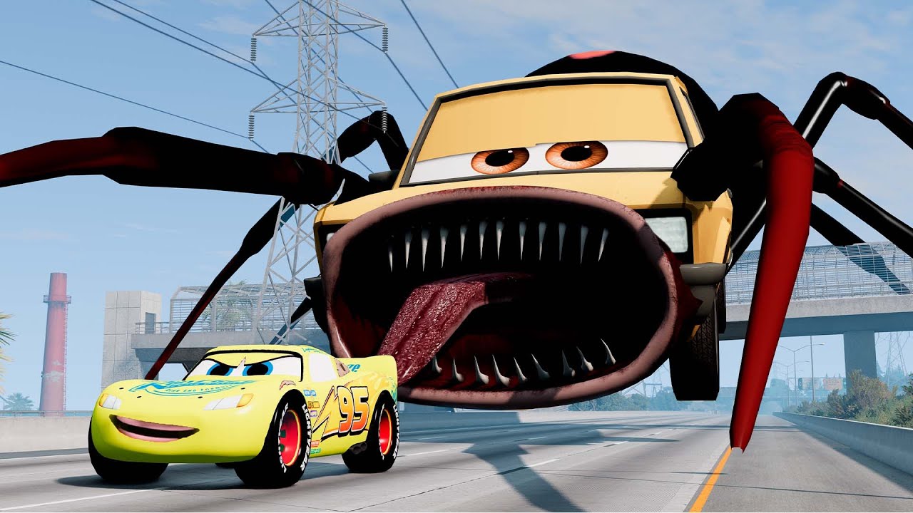 Epic escape from The Lightning McQueen Eater, McQueen Dragon Eater, Mater Eater |BeamNG.Drive