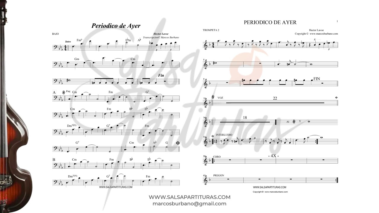 PERIODICO DE AYER (HECTOR LAVOE) Sheet Music for Orchestra (SALSA PARTITURAS)