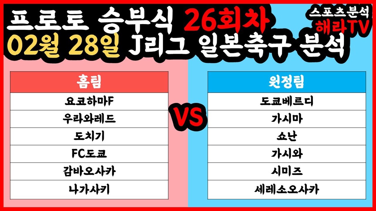 축구분석 02월 28일 J리그 일본축구분석 해외축구분석 스포츠분석 승부식 승무패 프로토 토토