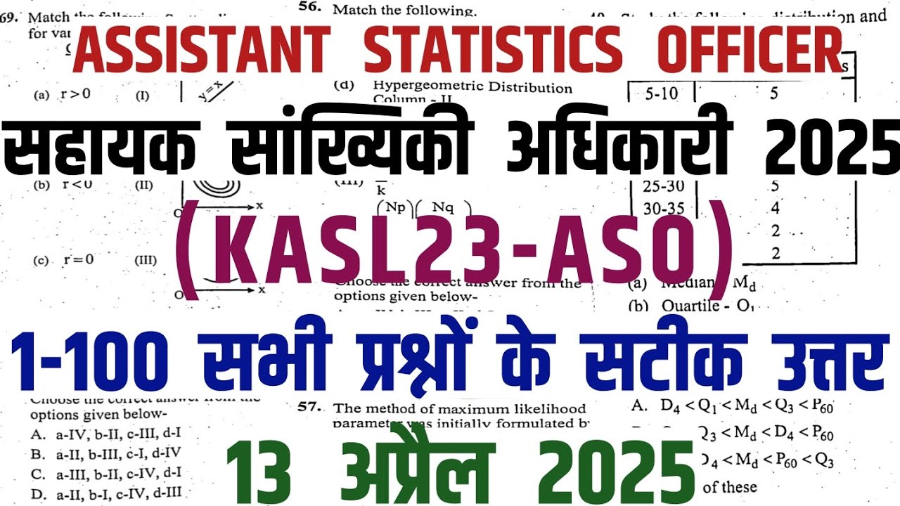 छ ग सहायक सांख्यिकी अधिकारी भर्ती 13/04/25 ANSWER KEY/KASL23-ASO MODELANSWER/CG ASO CUT OFF 2025