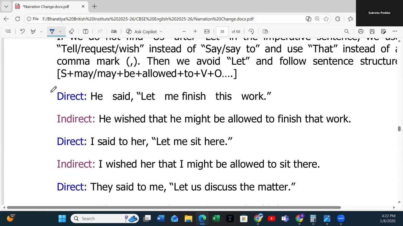 BBI Narration Change Day 6 Part I