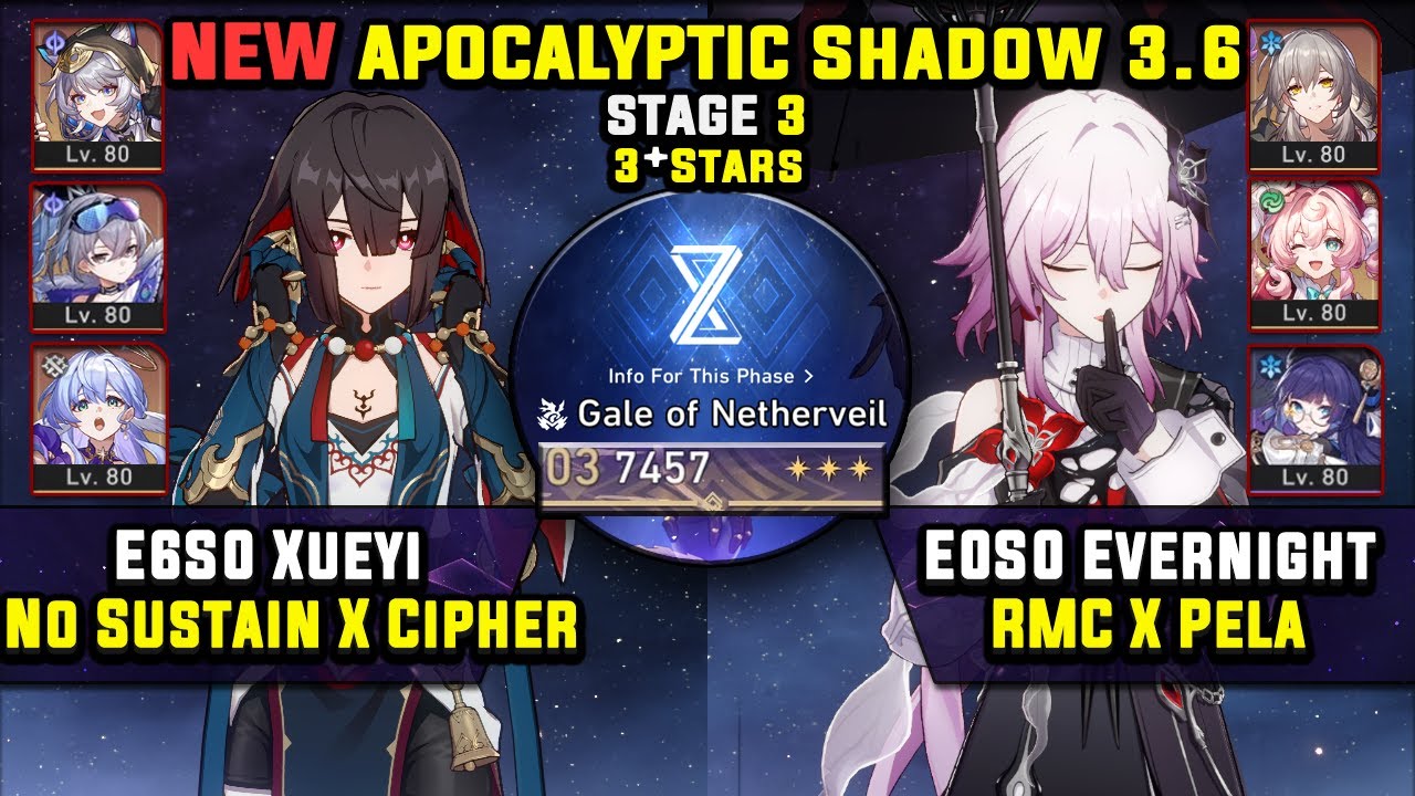 E6 Xueyi Carry и E0 Evernight Carry с RMC (3 звезды) НОВЫЙ Apocalyptic Shadow 3 Honkai Star Rail 3.6
