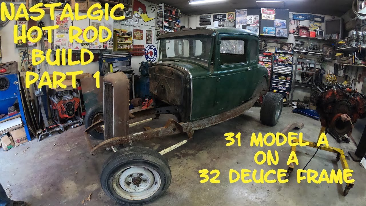 1932 Ford Frame With a 1931 Ford Model A Coupe. Rumble Seat, 331 Hemi 6 Holley 94 Hot Rod Project.