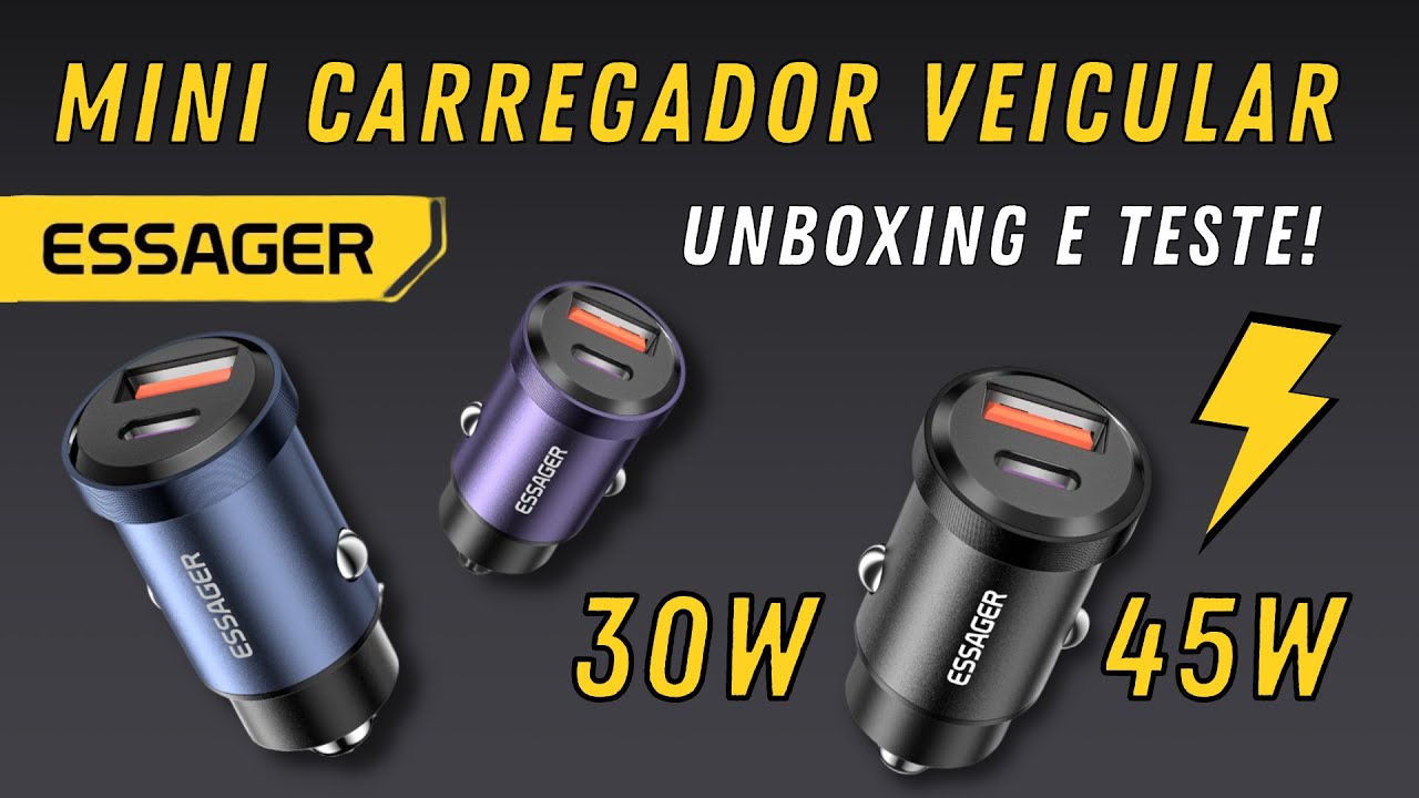 Carregador Veicular 12V-24V Essager 30W e 45W! Unboxing e teste! Android, iOS, Consoles, Drones etc