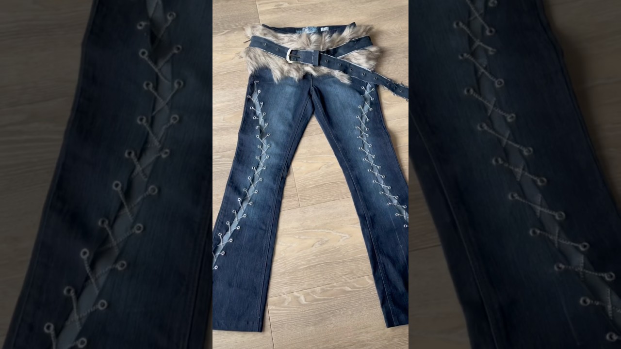 Thrift flip remake y2k fur jeans tutorial #thriftflip #upcycledclothing #remake #sewing