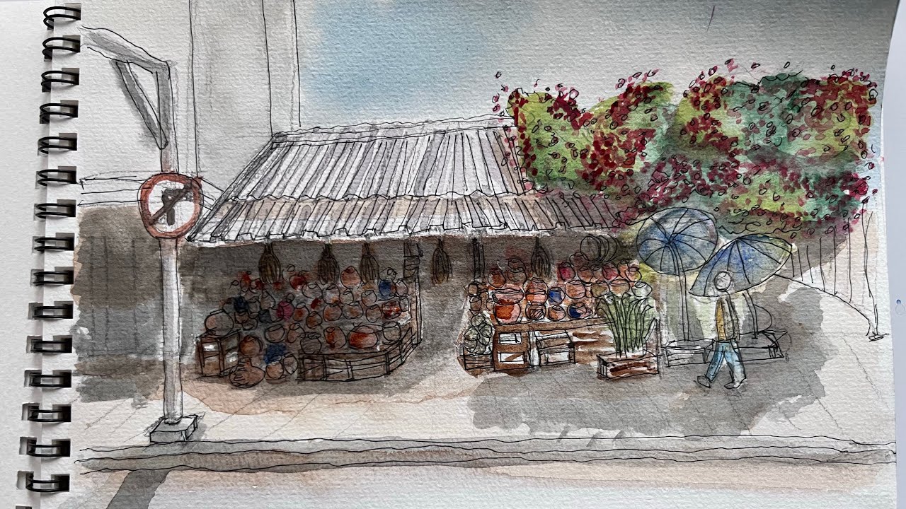 Pottery Shop Painting _ watercolor sketch #urbansketch #indonesia