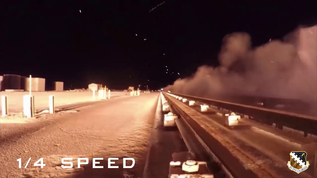 Hypersonic sled travels at 6,599 mph (Mach 8.6) at Holloman Air Force base in New Mexico.