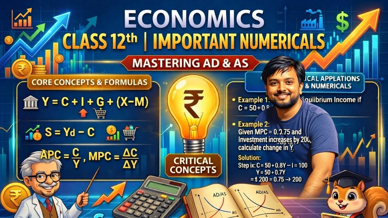 Class 12 Economics | Important Numericals | Master AD & AS Easily#boardexam 