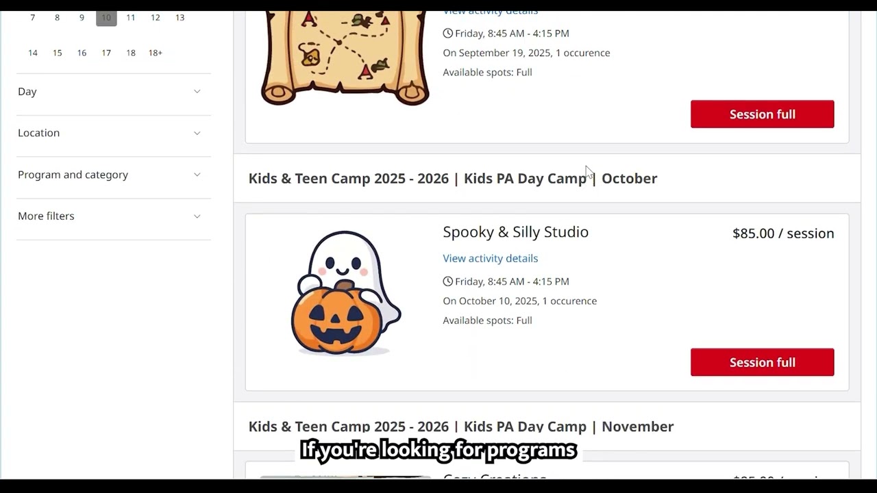 How to search and filter courses for Visual Arts Mississauga on Amilia