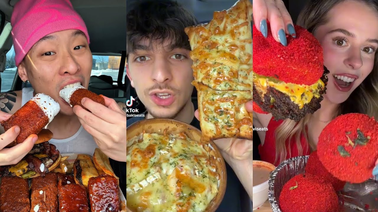 TIKTOK MUKBANG COMPILATION IN N OUT FRENCH TACO CHEETOS MOZZARELLA STICK LASAGNA PIZZA FRIED CHICKEN