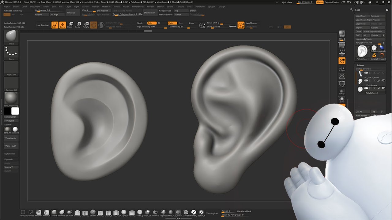 how to sculpt ear in ZBrush