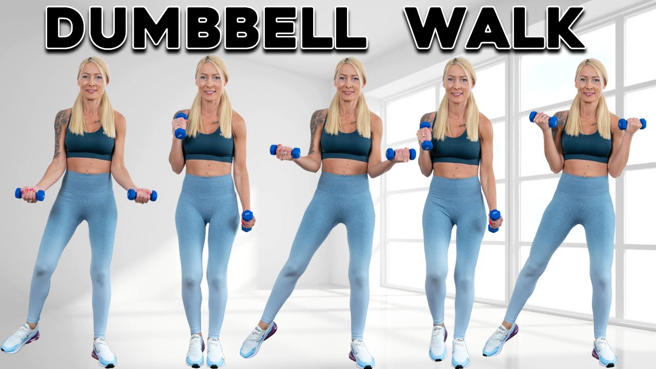 20 MIN  Dumbbell Walking Workout Full Body Cardio Burn Fat No Equipment